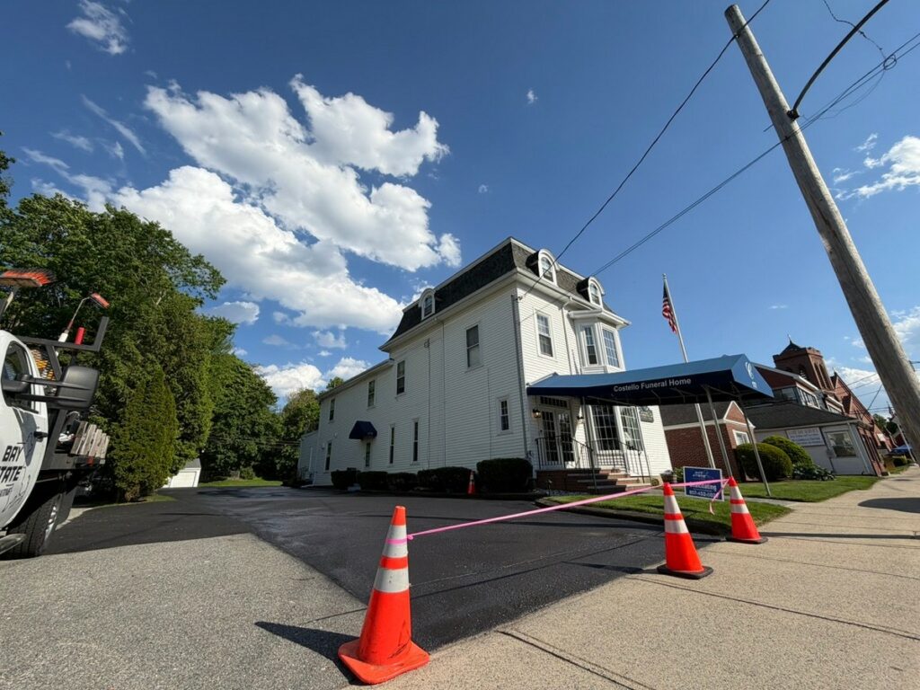 Commercial Parking Lot Sealcoating at Costello Funeral Home in Winchester MA